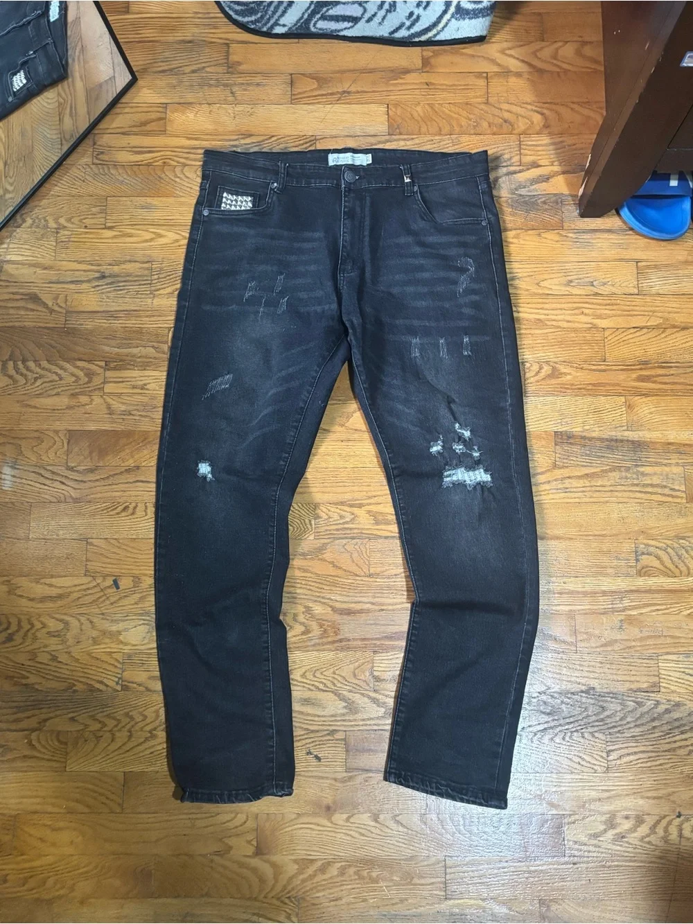 Rick Owens Black Slim Straight Distressed Jeans